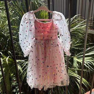 Colorful Polka Dot Dress with Sheer Sleeves